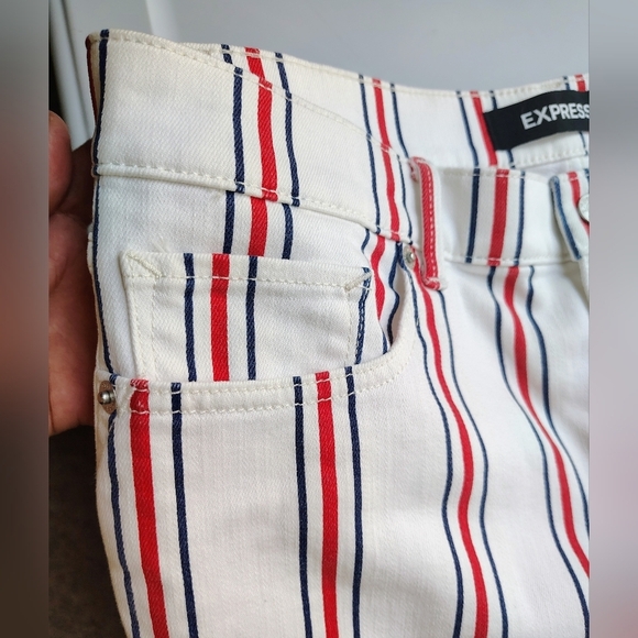 Express Women's High Waisted Striped Button Fly Cropped Wide Leg Jeans Stretch - Picture 14 of 17